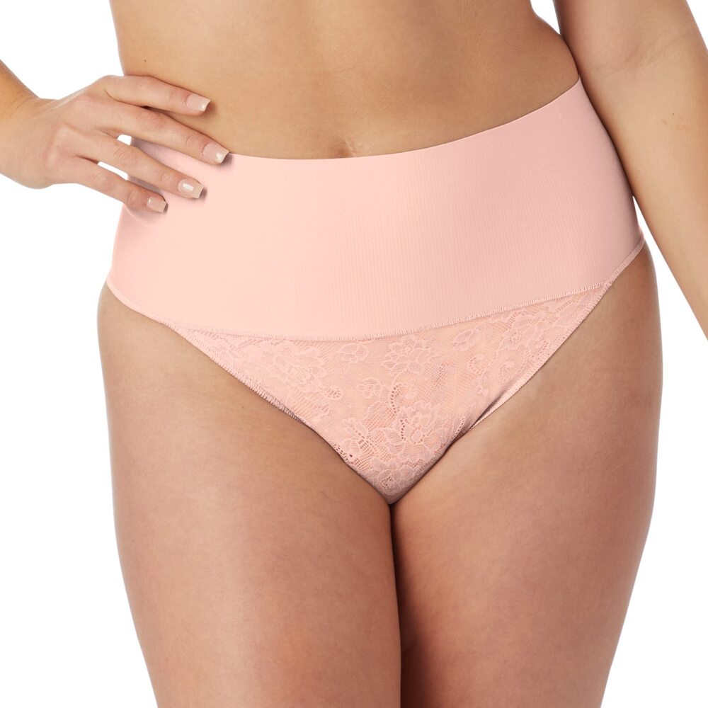 NWT Maidenform Tame Your Tummy Lace Thong DM0 Pink Pirouette Lace XXL